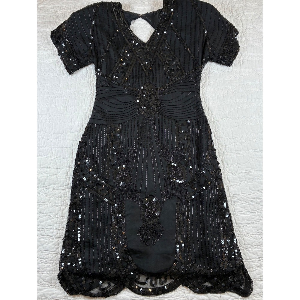 Unbranded Silk Beaded Sequin Dress Women S Black Art Deco Flapper Cocktail 1920s